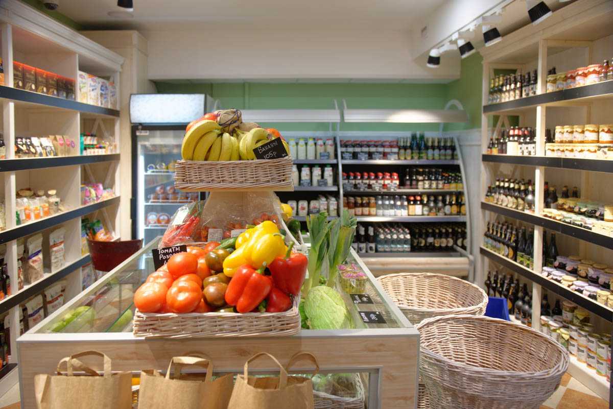 Дизайн магазина продуктов: 50 примеров интерьера на фото
