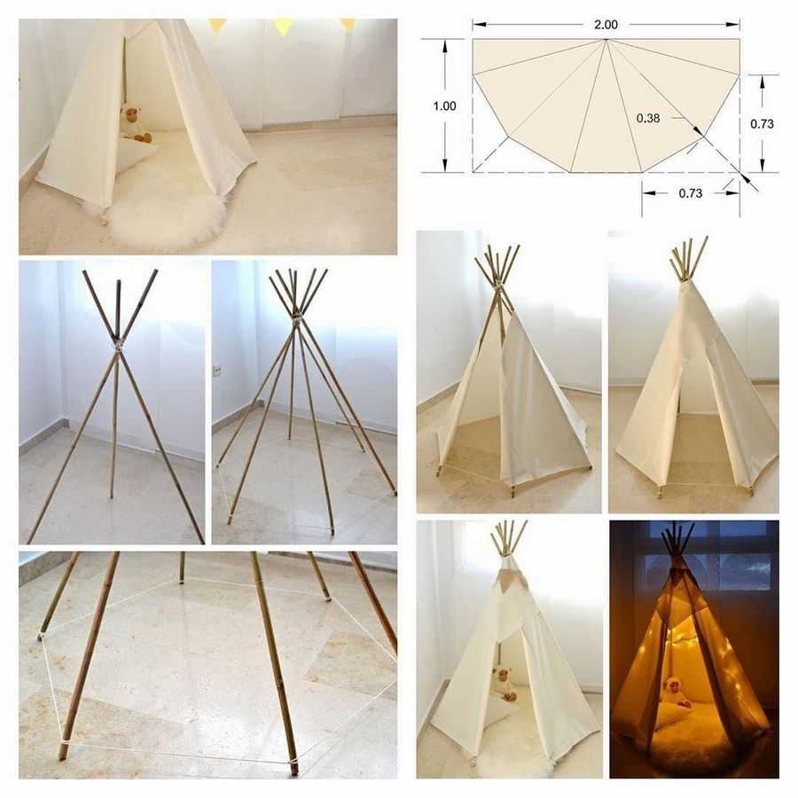 Конструкцию вигвама несложно сделать своими руками Пошаговый мастер-класс по изготовлению шалаша для детей из подручных материалов