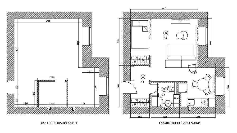 Дизайн однокомнатной квартиры 33 кв.м: фото | home-ideas.ru