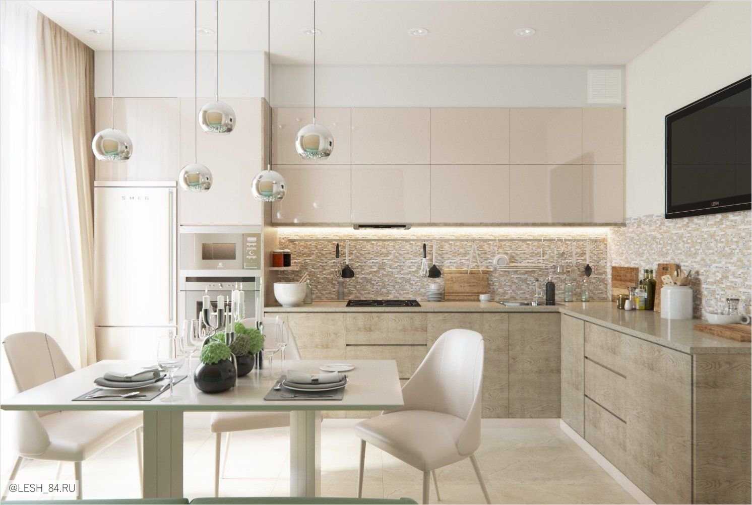 Кухня-гостиная 50-60 кв. м.: дизайн интерьера, 55 фото интерьеров
