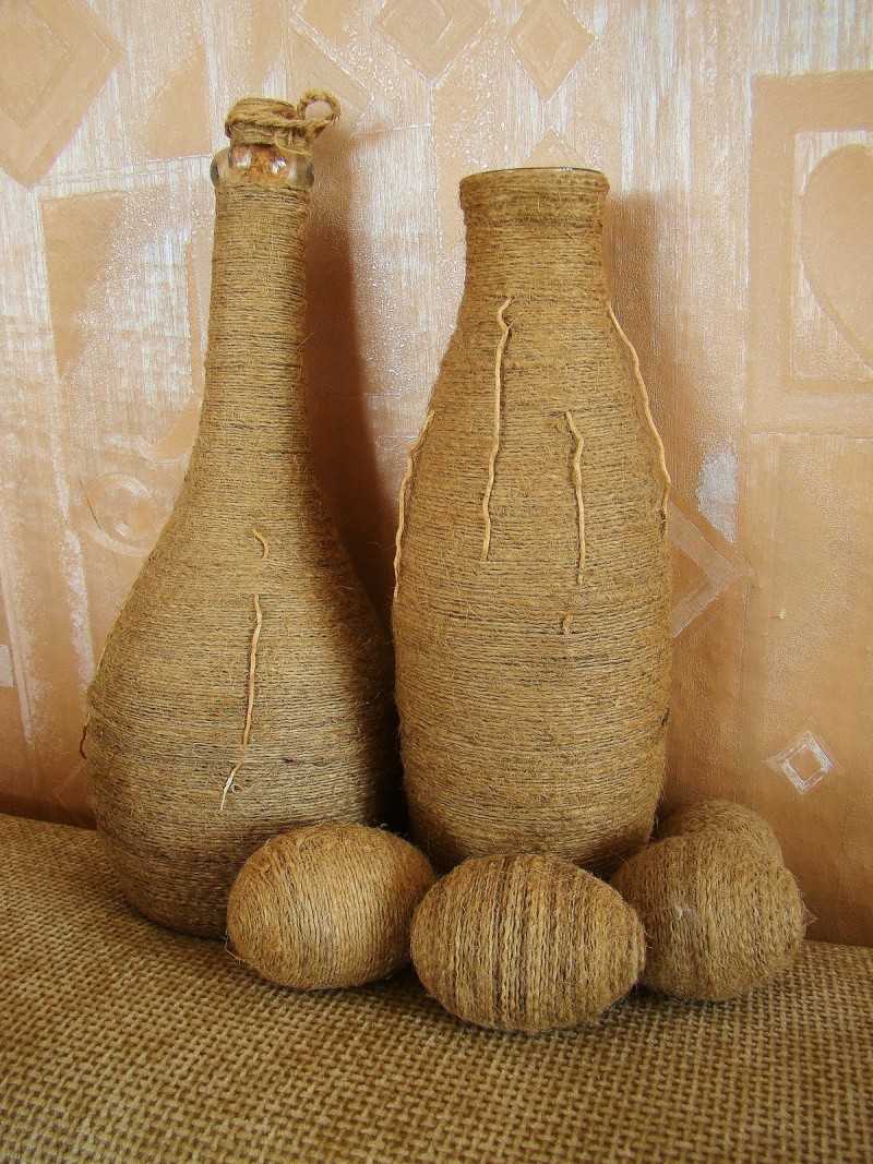 Декор бутылки шпагатом, или  экспресс-идея подарка для мужчины